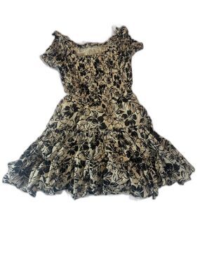 American Eagle Outfitters Black and Cream Floral Smocked Top